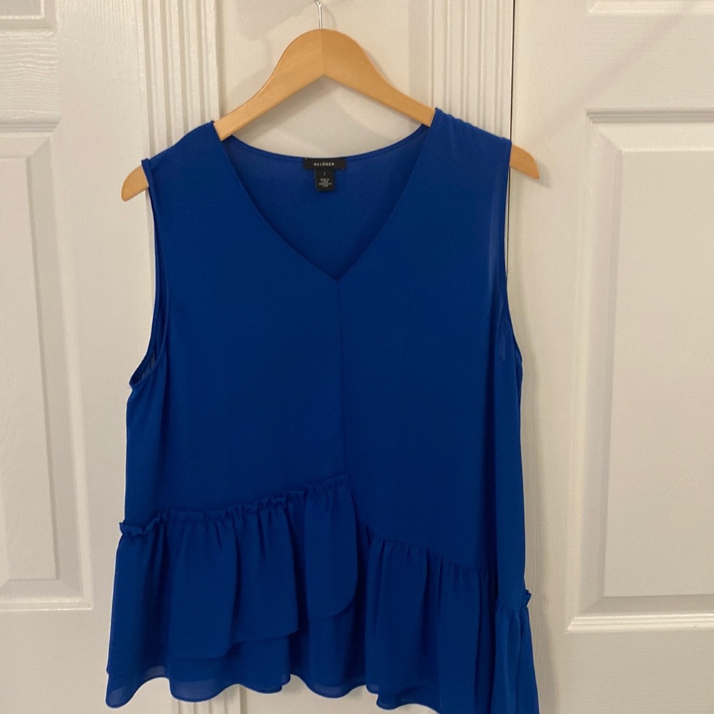 Halogen Royal Blue V Neck Asymmetrical Blouse